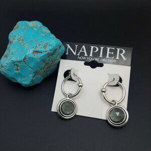NWT Napier Silver blue Gemstone Drop Style Earrings antiqued silvertone metal